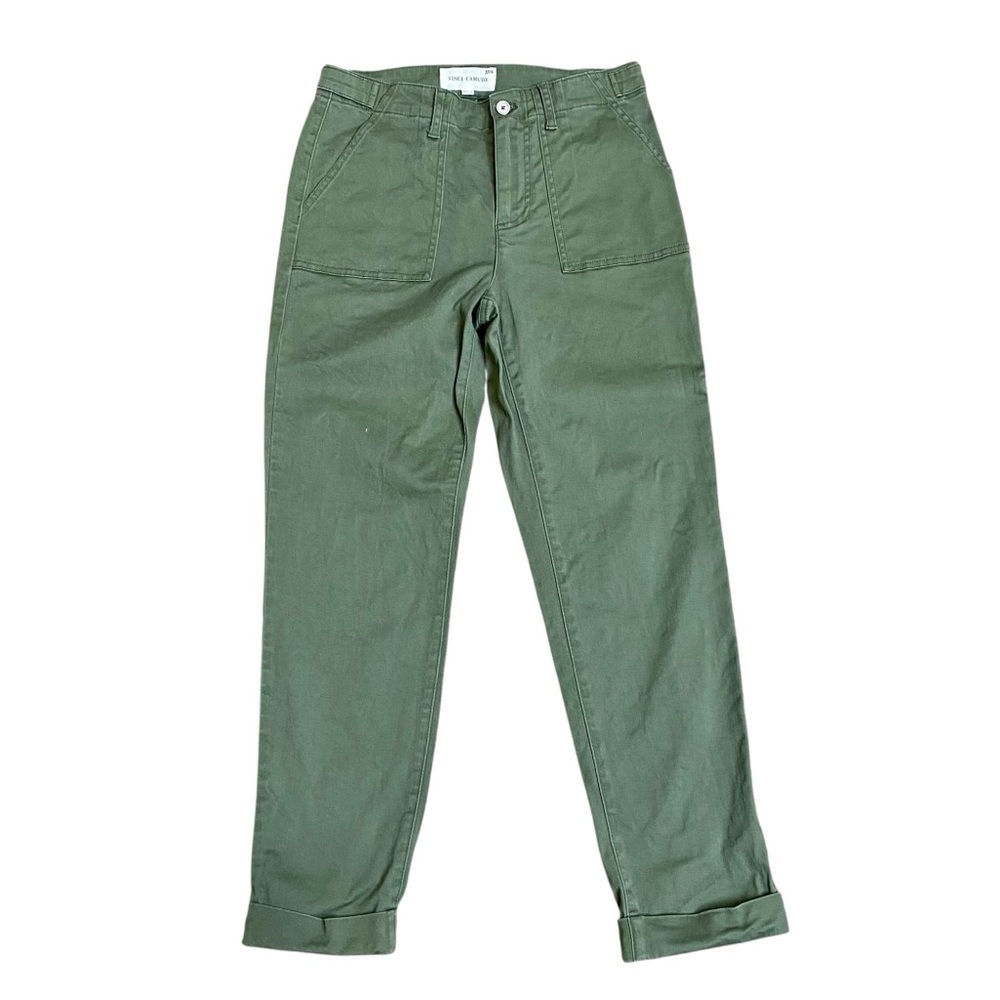 Vince Camuto Olive Green Utility Pants 27 Straight Leg Patch Pocket Cotton - Picture 2 of 12